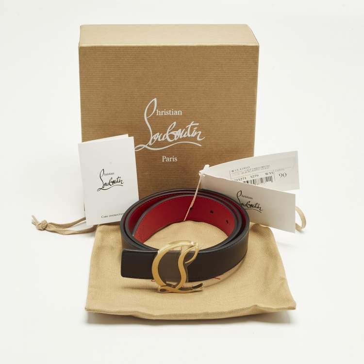 Pre Owned Christian Louboutin CL Logo 90CM Black Leather Belt 