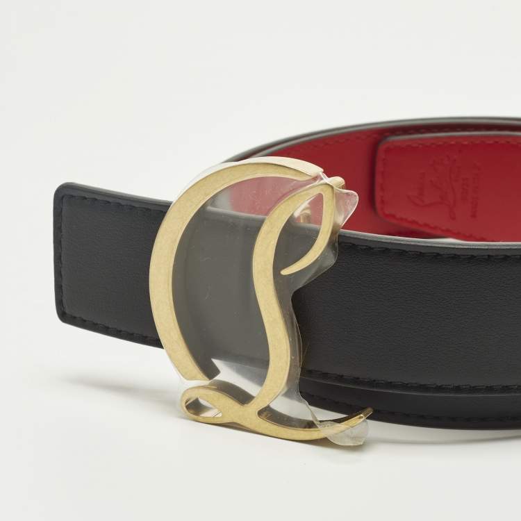 Pre Owned Christian Louboutin CL Logo 90CM Black Leather Belt 
