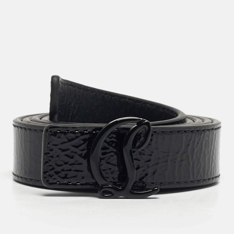 Pre Owned Christian Louboutin CL Logo 90CM Belt Black Patent Leather