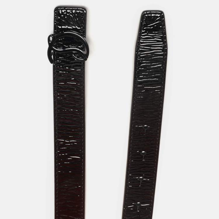 Pre Owned Christian Louboutin CL Logo 90CM Belt Black Patent Leather