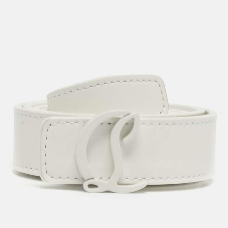 Pre Owned Christian Louboutin CL Logo 85CM Slim Belt White Leather