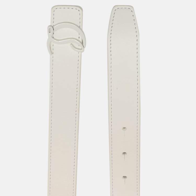 Pre Owned Christian Louboutin CL Logo 85CM Slim Belt White Leather