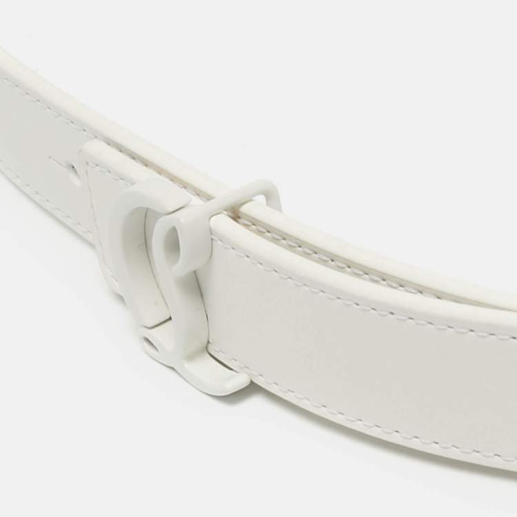 Pre Owned Christian Louboutin CL Logo 85CM Slim Belt White Leather