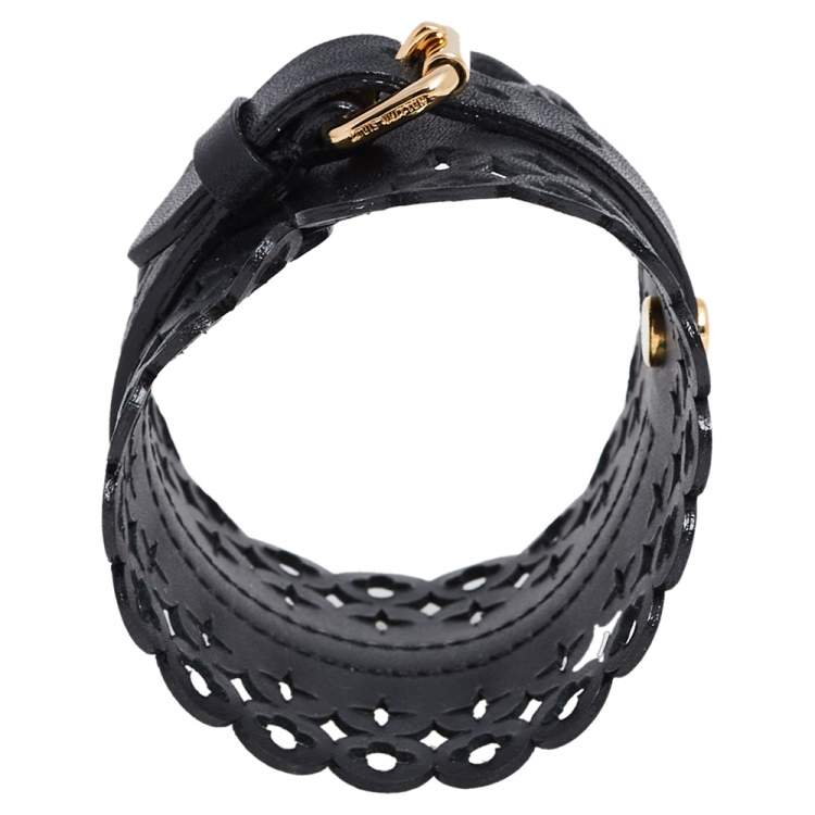 Pre Owned Louis Vuitton Black Leather Flower It Cuff Bracelet 17 