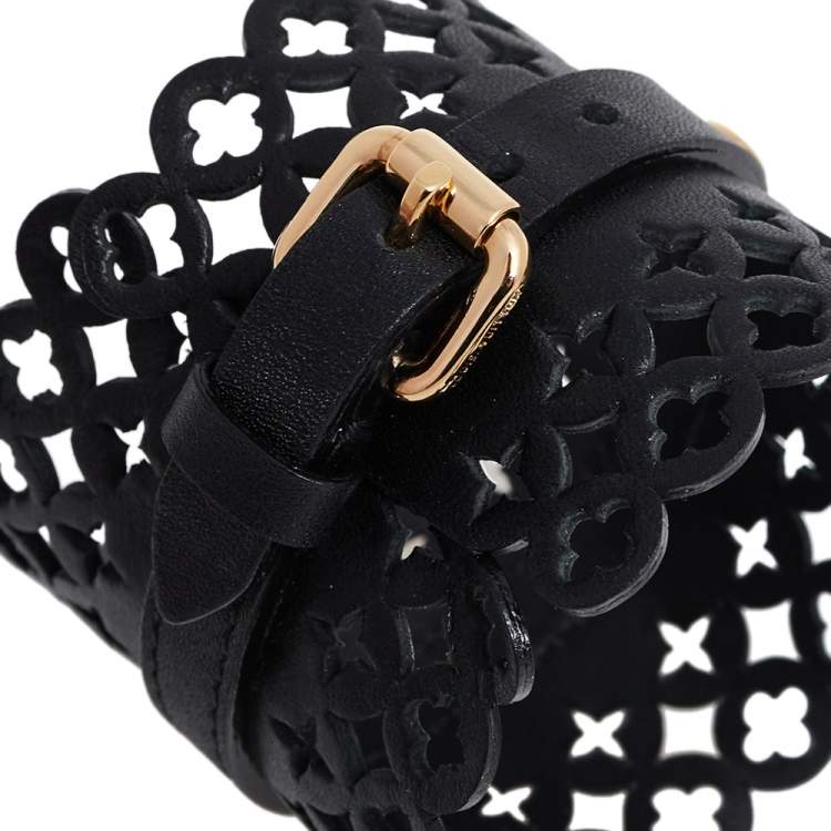 Pre Owned Louis Vuitton Black Leather Flower It Cuff Bracelet 17 