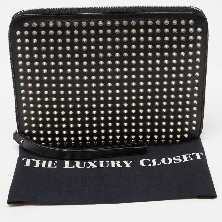 Pre Owned Christian Louboutin Black Leather Studded iPad Case