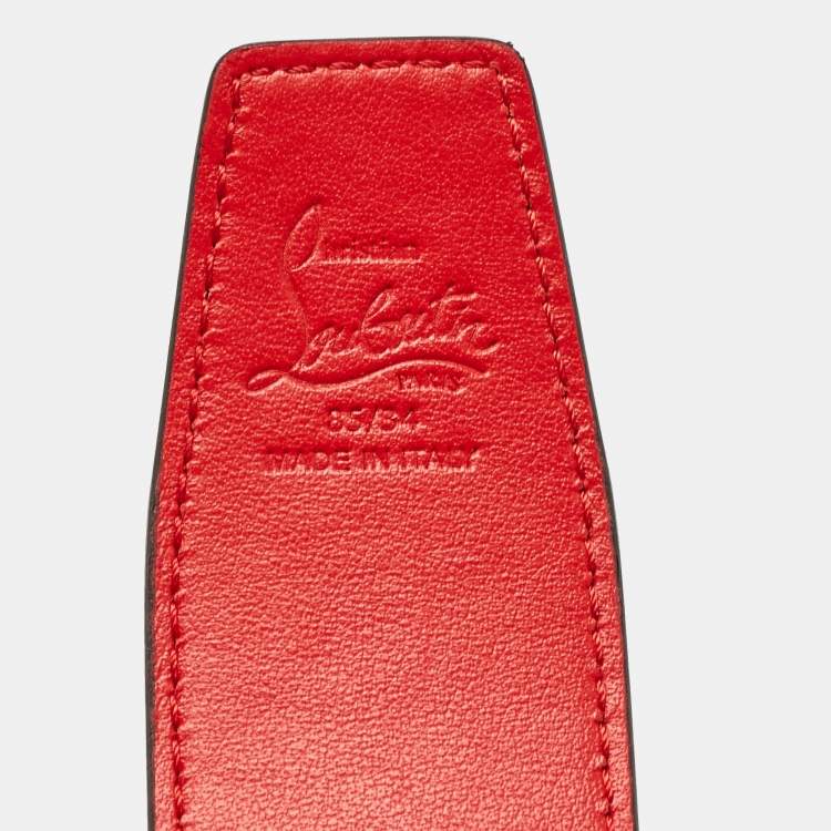 Pre Owned Christian Louboutin Black Glitter Logo CL Logo Belt 85CM