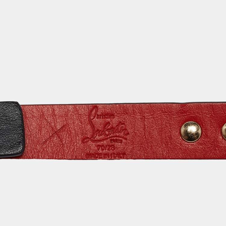 Pre Owned Christian Louboutin Black Leather Spike Slim Buckle Belt 70CM