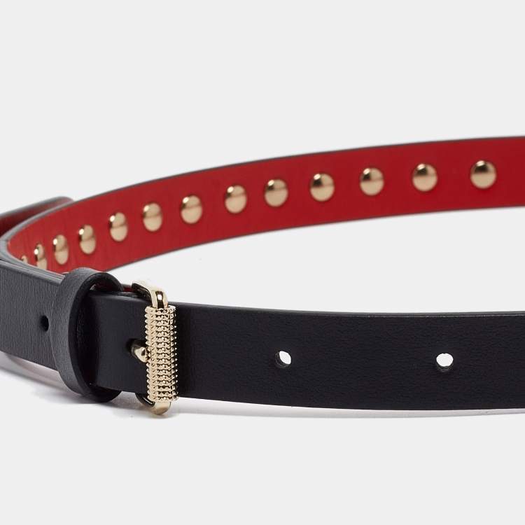 Pre Owned Christian Louboutin Black Leather Spike Slim Buckle Belt 70CM