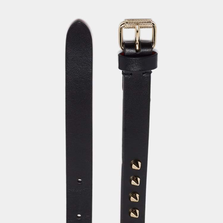 Pre Owned Christian Louboutin Black Leather Spike Slim Buckle Belt 70CM