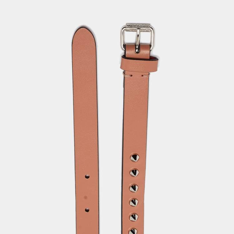 Pre Owned Christian Louboutin Beige Leather Spike Slim Buckle Belt 70CM