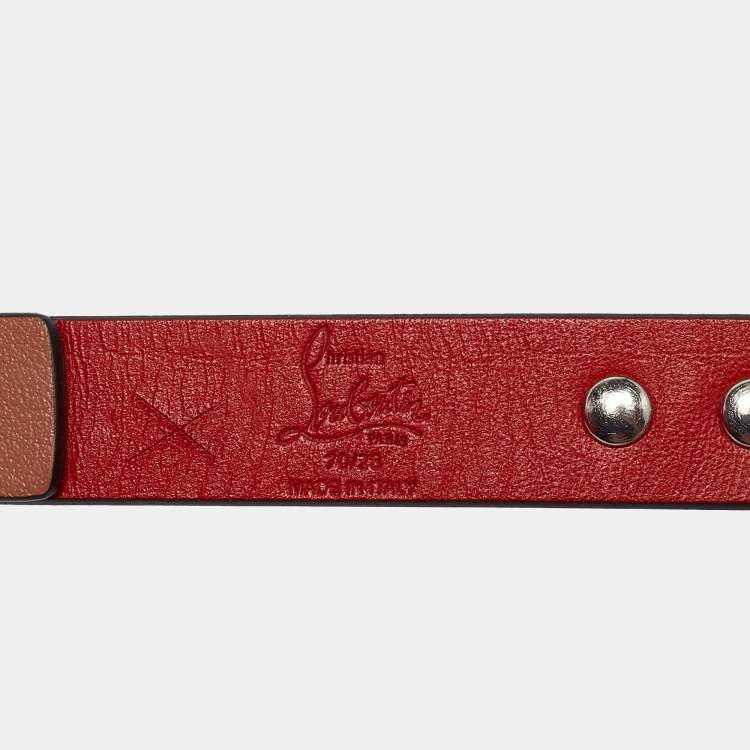 Pre Owned Christian Louboutin Beige Leather Spike Slim Buckle Belt 70CM