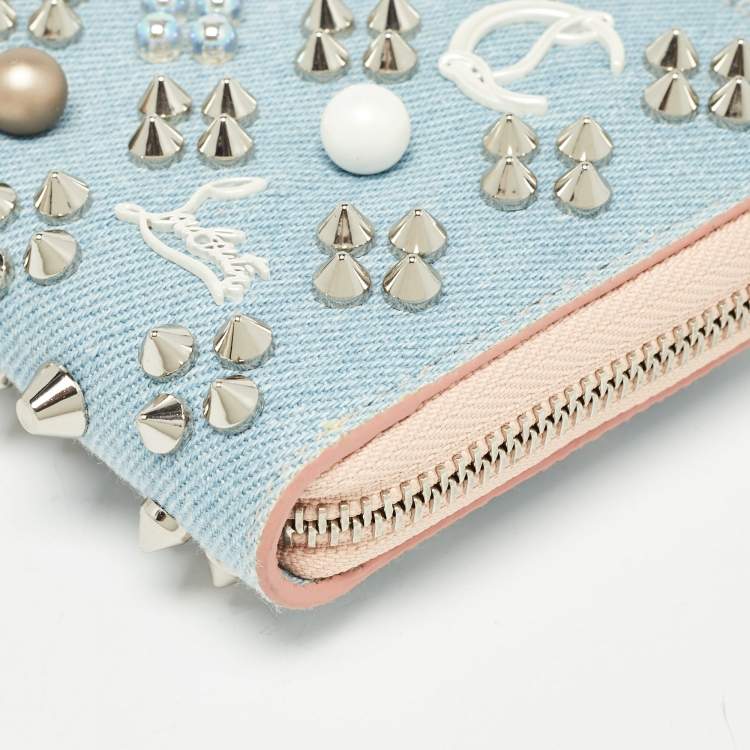 Pre Owned Christian Louboutin Blue Denim Mix Pearl Panettone Continental Wallet