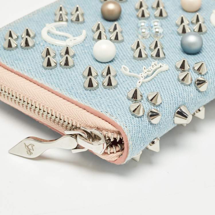 Pre Owned Christian Louboutin Blue Denim Mix Pearl Panettone Continental Wallet