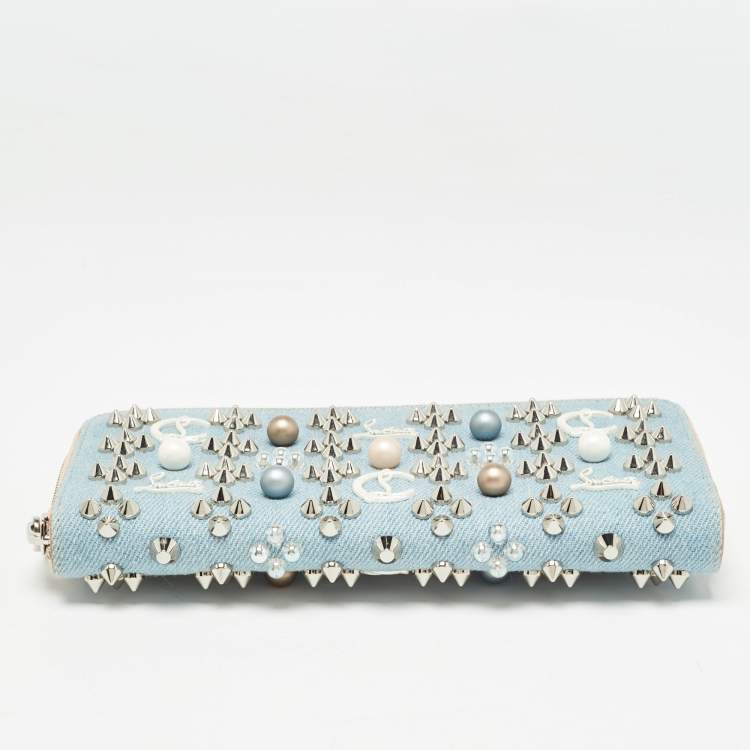 Pre Owned Christian Louboutin Blue Denim Mix Pearl Panettone Continental Wallet