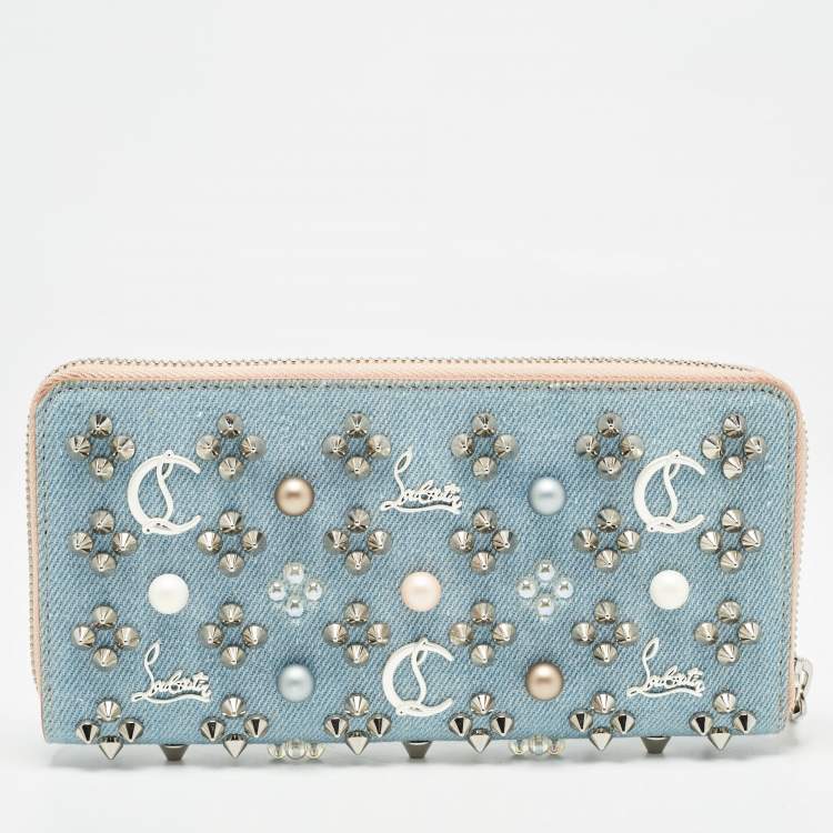 Pre Owned Christian Louboutin Blue Denim Mix Pearl Panettone Continental Wallet