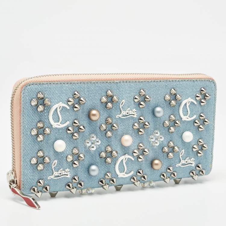 Pre Owned Christian Louboutin Blue Denim Mix Pearl Panettone Continental Wallet