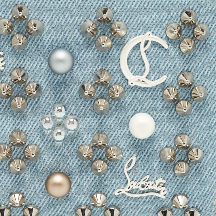Pre Owned Christian Louboutin Blue Denim Mix Pearl Panettone Continental Wallet