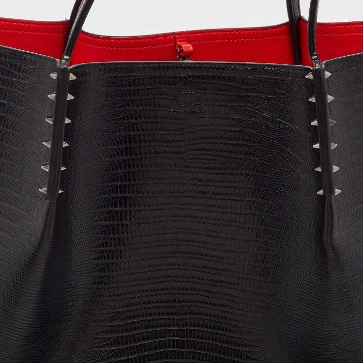 Pre Owned Christian Louboutin Black Lizard Embossed Leather Cabarock Shopper Tote