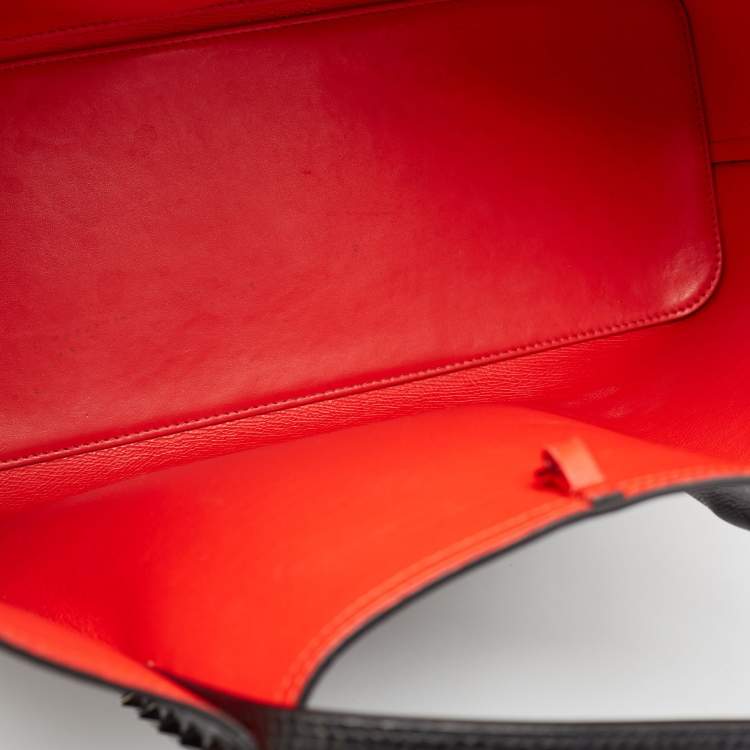 Pre Owned Christian Louboutin Black Lizard Embossed Leather Cabarock Shopper Tote
