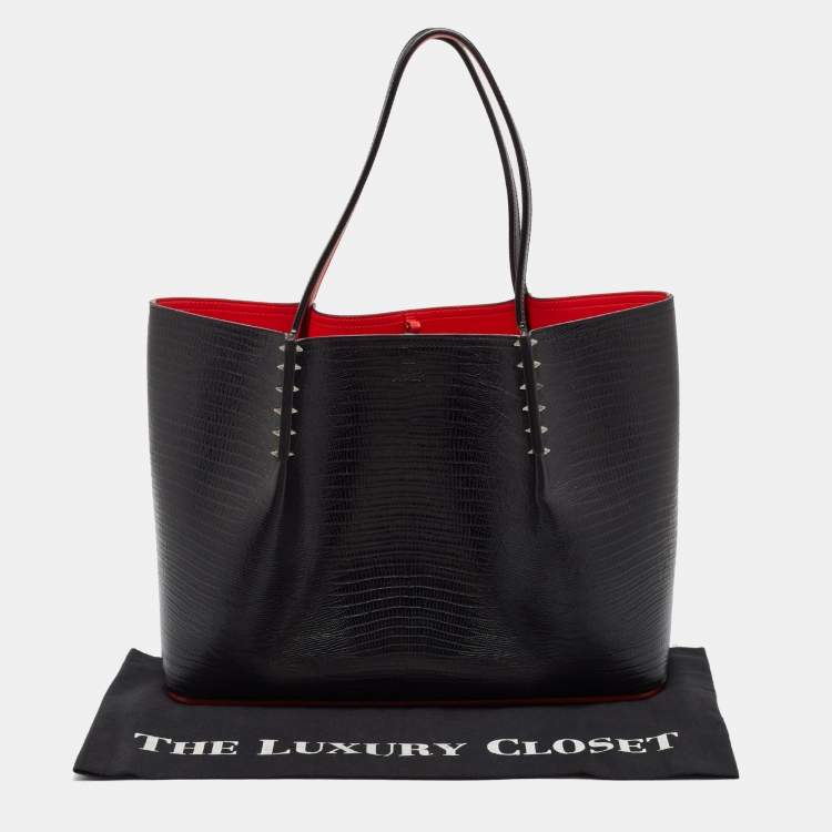 Pre Owned Christian Louboutin Black Lizard Embossed Leather Cabarock Shopper Tote