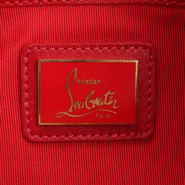 مملوكة مسبقًا Christian Louboutin White Leather Loubiposh Studded Clutch