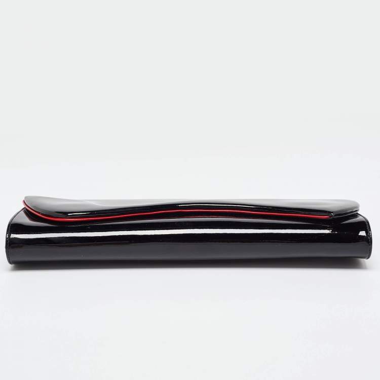 Pre Owned Christian Louboutin Black Patent Leather Pigalle Spikes Flap Clutch