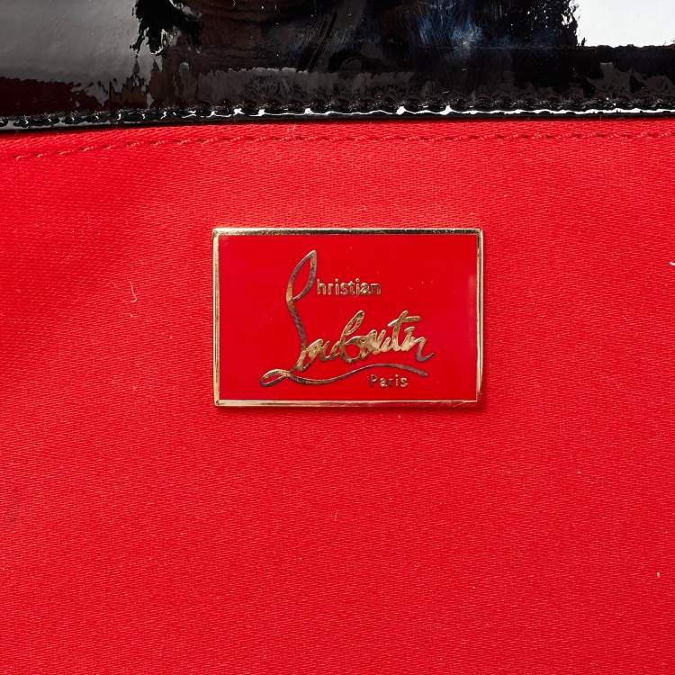 Pre Owned Christian Louboutin Black Patent Leather Pigalle Spikes Flap Clutch