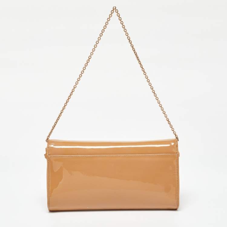 Pre Owned Christian Louboutin Beige Patent Leather Riviera Chain Clutch