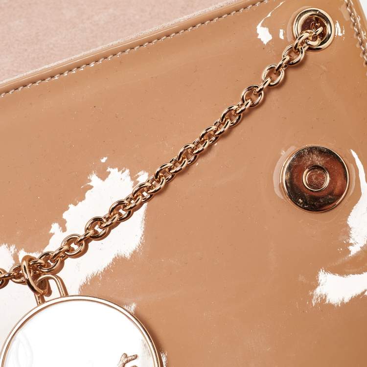 Pre Owned Christian Louboutin Beige Patent Leather Riviera Chain Clutch