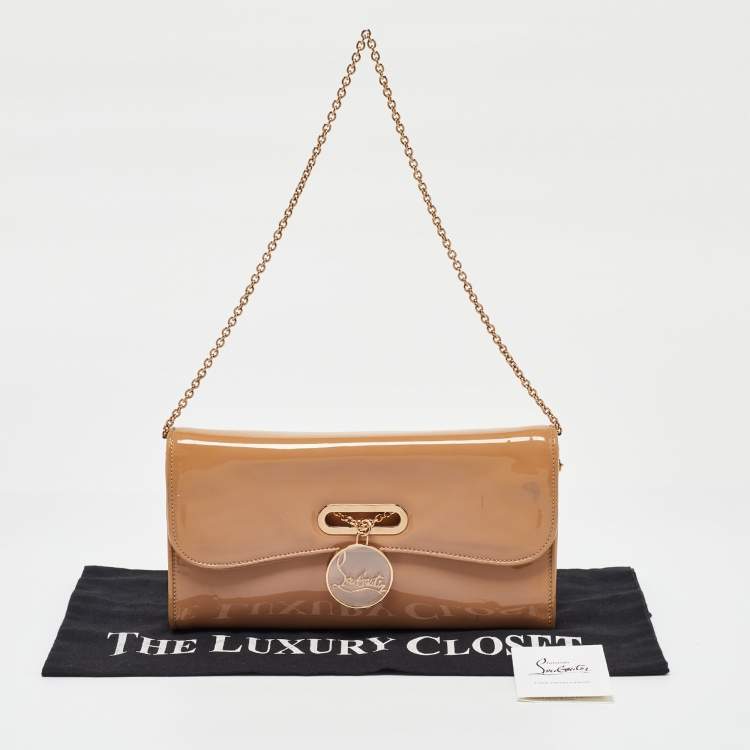 Pre Owned Christian Louboutin Beige Patent Leather Riviera Chain Clutch