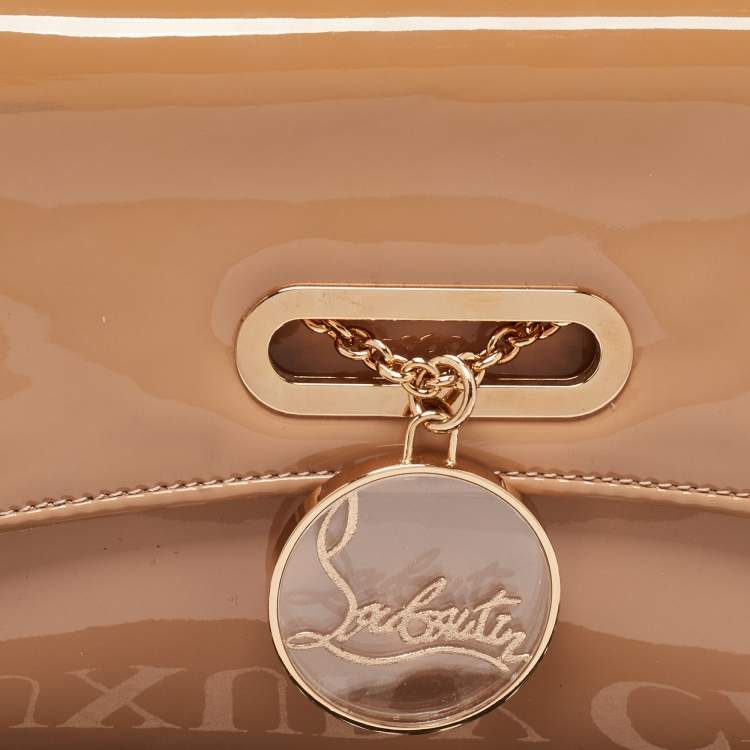 Pre Owned Christian Louboutin Beige Patent Leather Riviera Chain Clutch