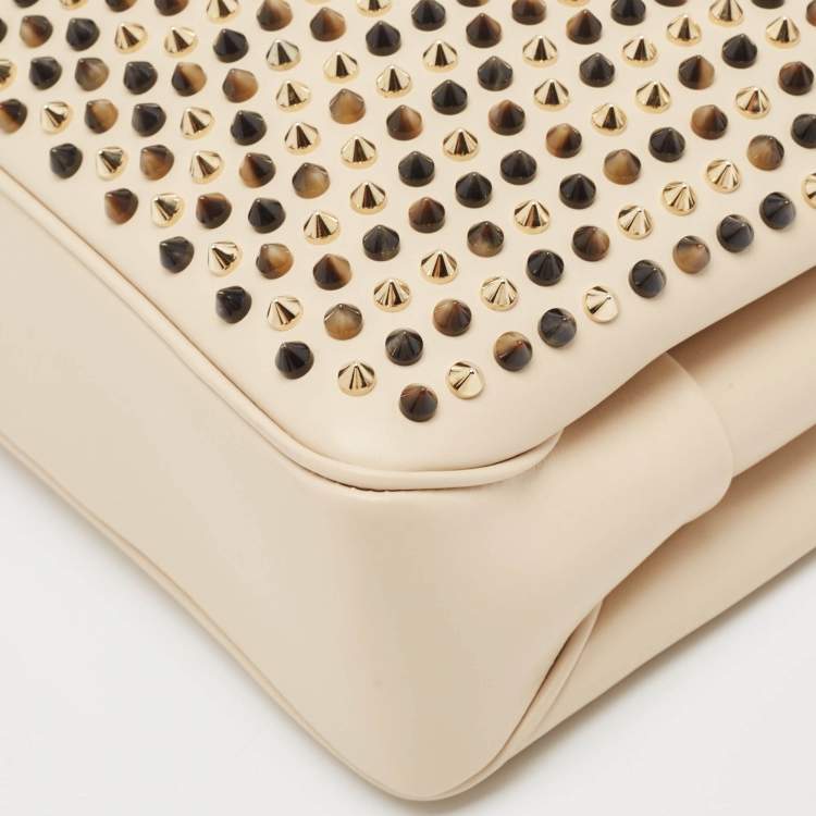 Pre Owned Christian Louboutin Beige Leather Large Triloubi Spiked Shoulder Bag