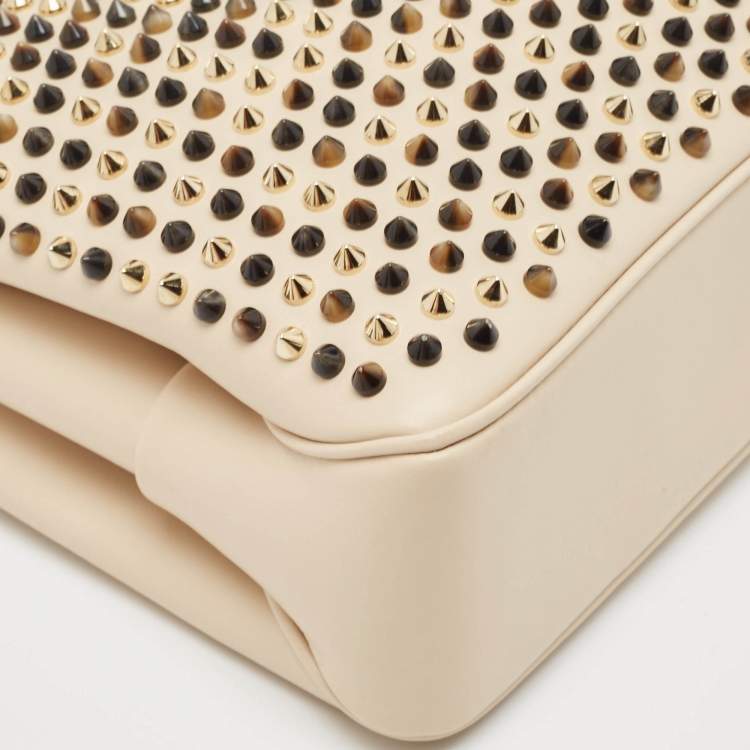Pre Owned Christian Louboutin Beige Leather Large Triloubi Spiked Shoulder Bag