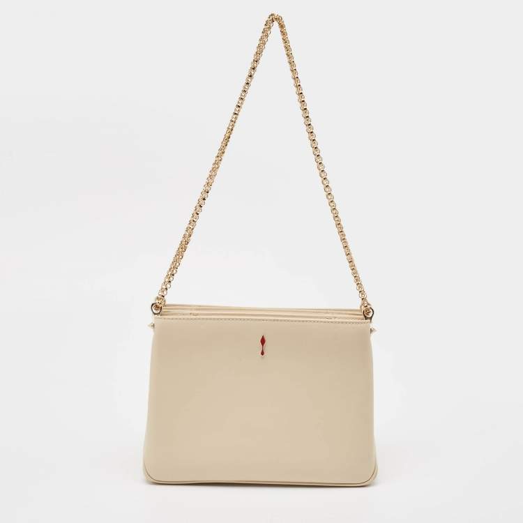 Pre Owned Christian Louboutin Beige Leather Large Triloubi Spiked Shoulder Bag