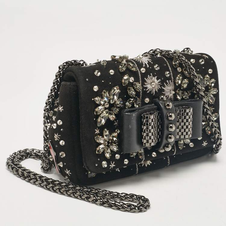 Pre Owned Christian Louboutin Black Leather Suede Sweet Charity Shoulder Bag