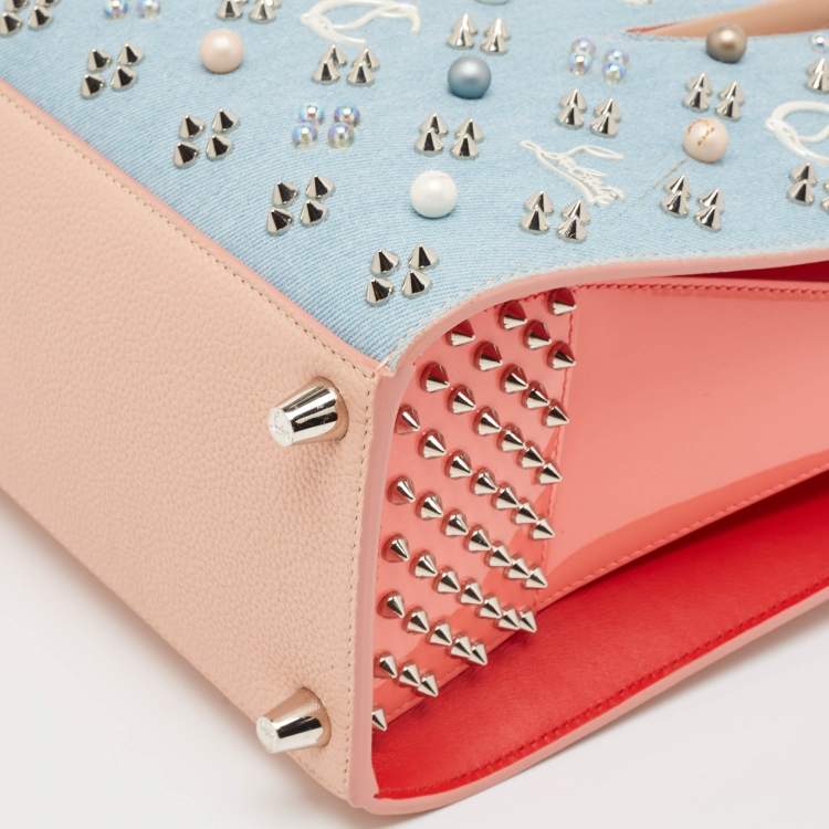Pre Owned Christian Louboutin Multicolor Denim and Leather Mix Pearls Paloma Tote