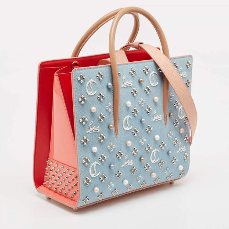 Pre Owned Christian Louboutin Multicolor Denim and Leather Mix Pearls Paloma Tote