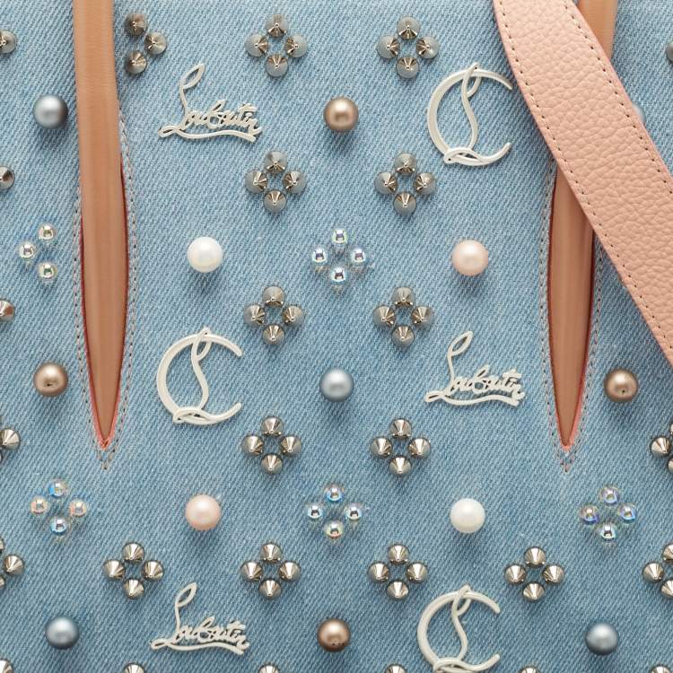 Pre Owned Christian Louboutin Multicolor Denim and Leather Mix Pearls Paloma Tote