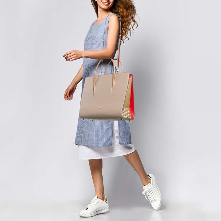 Pre Owned Christian Louboutin Two Tone Leather and Patent Large Paloma Tote