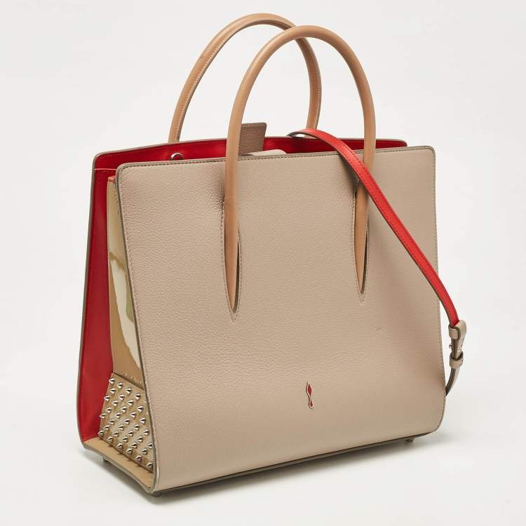 Pre Owned Christian Louboutin Two Tone Leather and Patent Large Paloma Tote