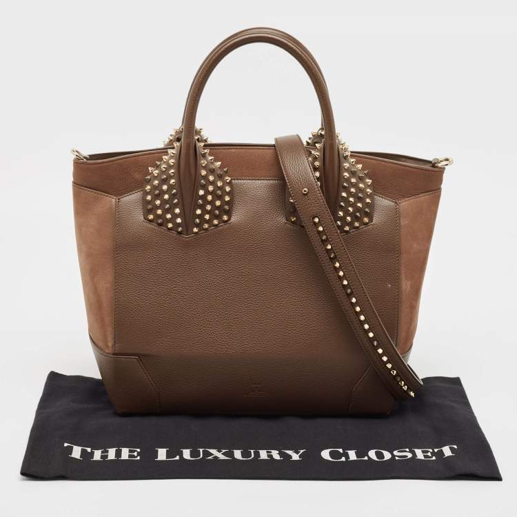 Pre Owned Christian Louboutin Dark Beige Leather and Suede Large Eloise Tote