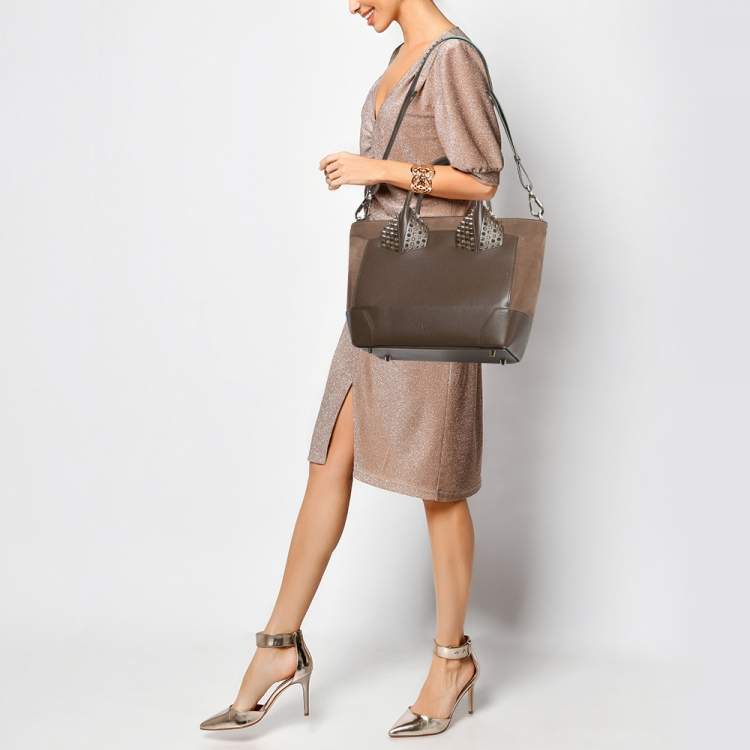 Pre Owned Christian Louboutin Dark Beige Leather and Suede Large Eloise Tote