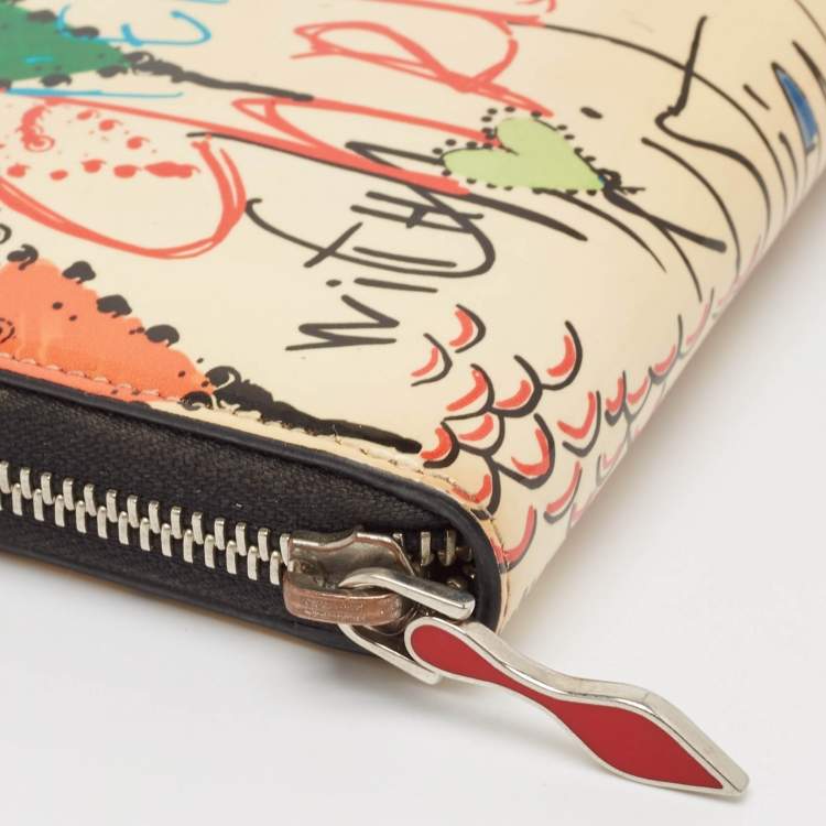 Pre Owned Christian Louboutin Multicolor Printed Patent Leather Zip Around