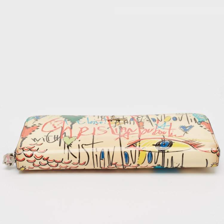 Pre Owned Christian Louboutin Multicolor Printed Patent Leather Zip Around