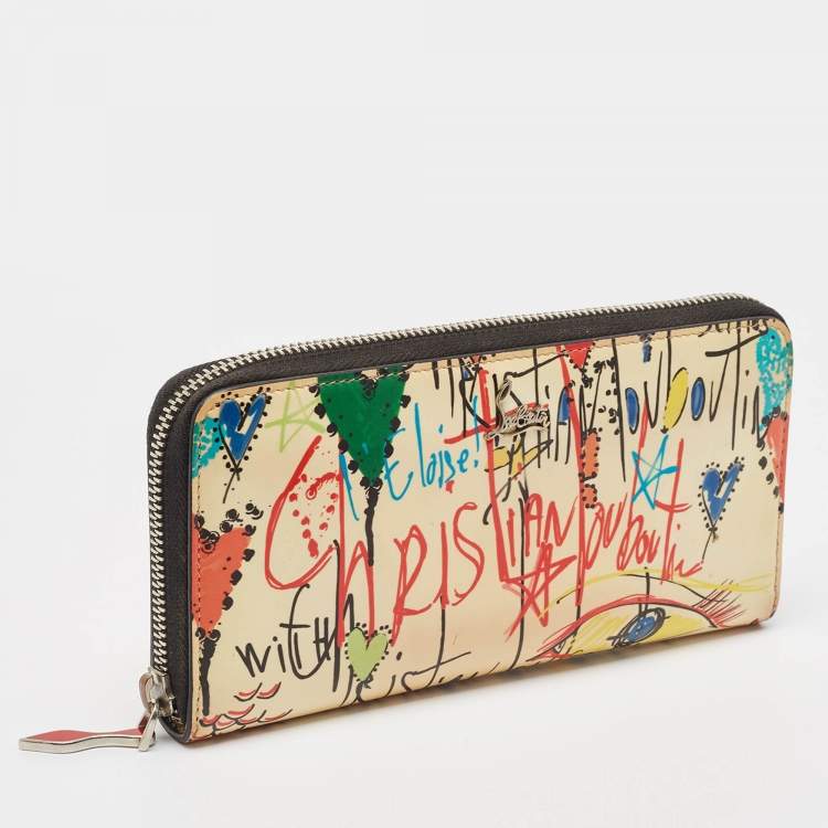 Pre Owned Christian Louboutin Multicolor Printed Patent Leather Zip Around