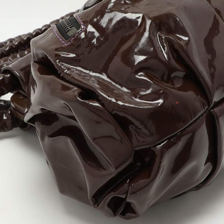 Pre Owned Christian Louboutin Brown Patent Leather Loubette Satchel