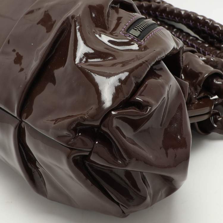 Pre Owned Christian Louboutin Brown Patent Leather Loubette Satchel