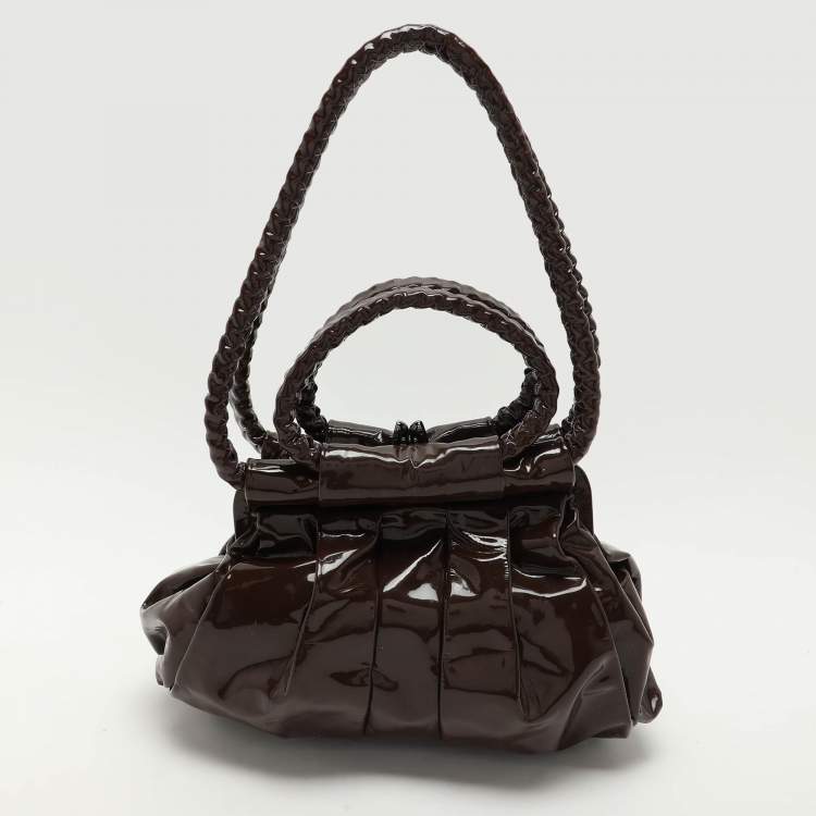 Pre Owned Christian Louboutin Brown Patent Leather Loubette Satchel