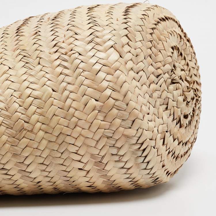 Pre Owned Christian Louboutin Orange/Beige Woven Raffia Loubishore Basket Bag